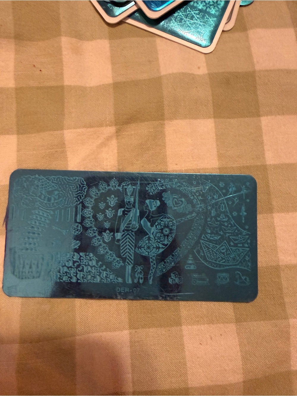 Blue Metal Nail Art Stamping Plate with Intricate Designs